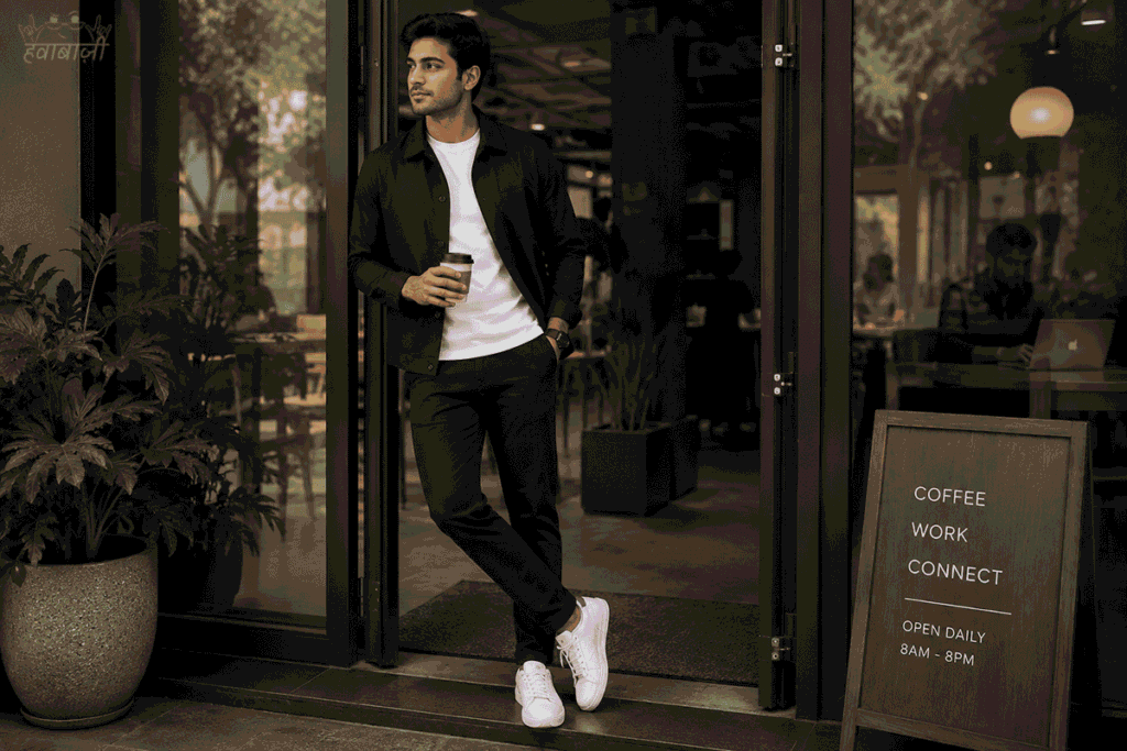 ark jacket with slim dark trousers  Hawabazi #apnihawabanao