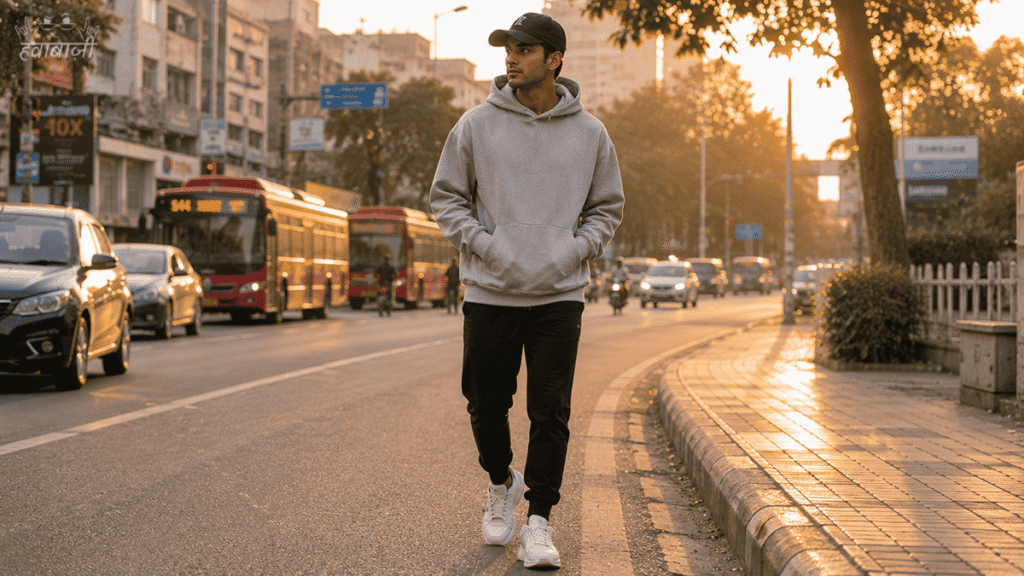 oversized ash grey hoodie with black slim joggers Hawabazi #apnihawabanao