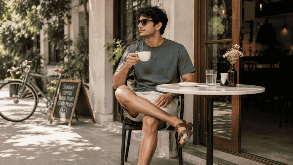 young Indian man wearing a soft solid-colour tee with chino shorts Hawabazi #apnihawabanao