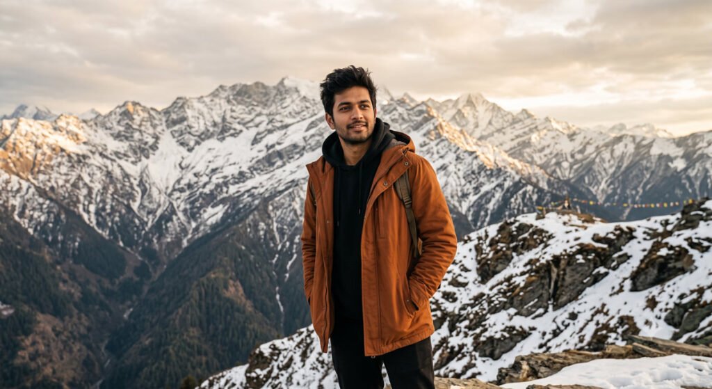 Actually dress for different climates, region by region in India 6 Man in black hoodie and rust jacket dressed for cold weather in Manali, Himachal Pradesh - Hawabazi